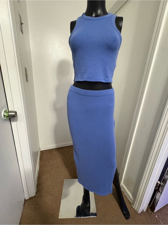 No Boundaries Dresses & Skirts - No Boundaries Periwinkle Ribbed Knit Crop Top & Midi Skirt Set NWOT